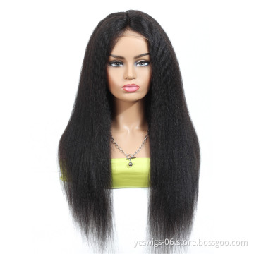 Brazilian Virgin Hair Cuticle Aligned Lace Front Wig, 13*4 Yaki Straight Remy Hair Lace Front Wigs For Black Women